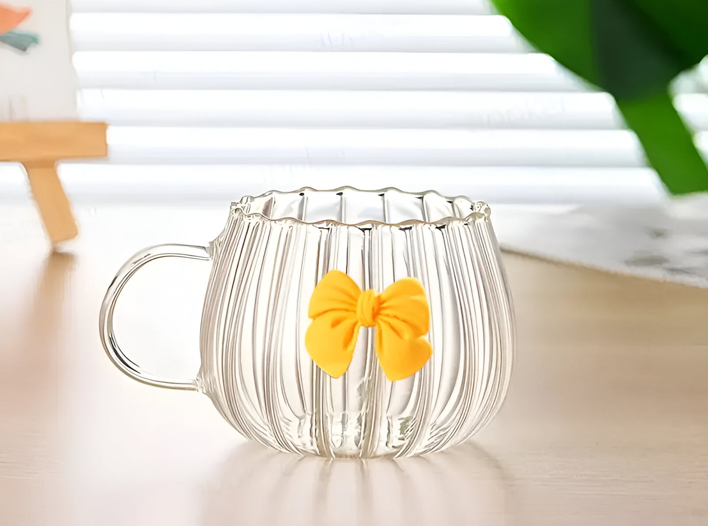 Bows Pumpkin Vertical Stripes Glass Cups with handle