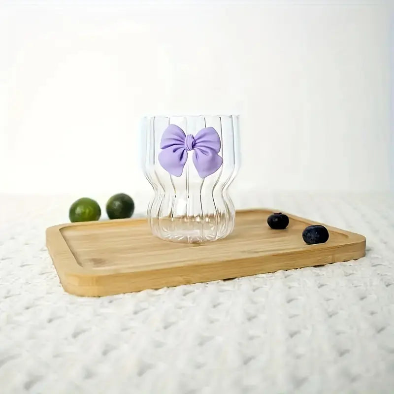 Elegant High-Quality Glass Coffee Cup with Pink Bow