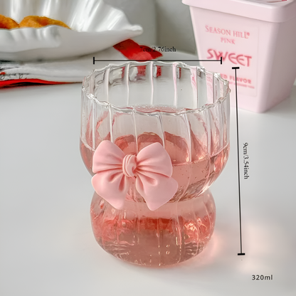 Elegant High-Quality Glass Coffee Cup with Pink Bow
