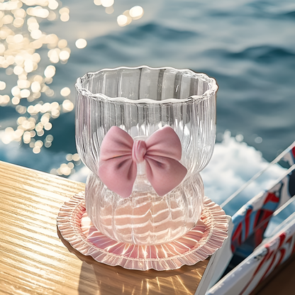 Elegant High-Quality Glass Coffee Cup with Pink Bow