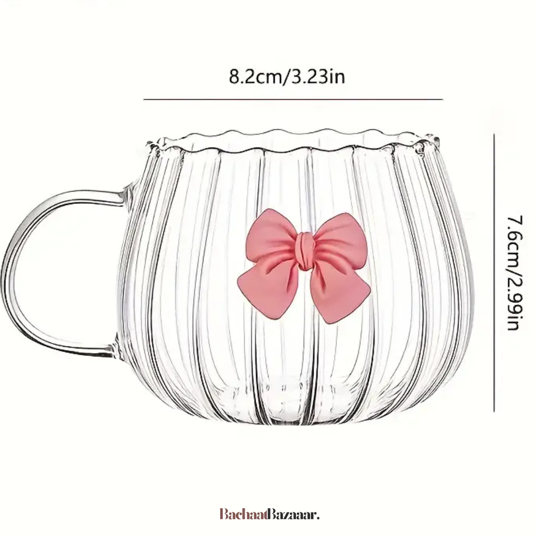 Bows Pumpkin Vertical Stripes Glass Cups with handle