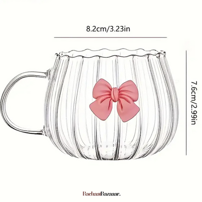 Bows Pumpkin Vertical Stripes Glass Cups with handle