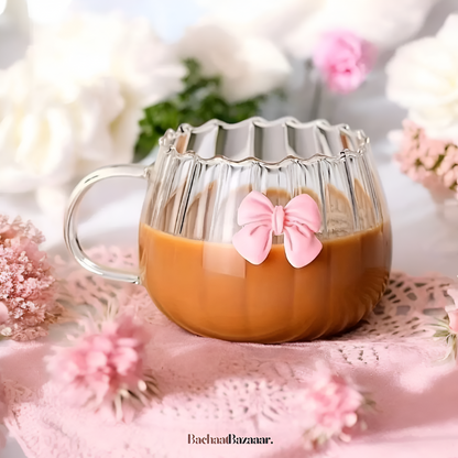 Bows Pumpkin Vertical Stripes Glass Cups with handle