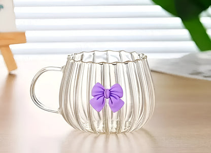 Bows Pumpkin Vertical Stripes Glass Cups with handle