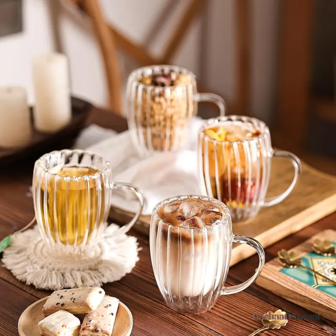Pumpkin Retro Double Layer Glass Cup - Tea-Coffee Milk Cup.