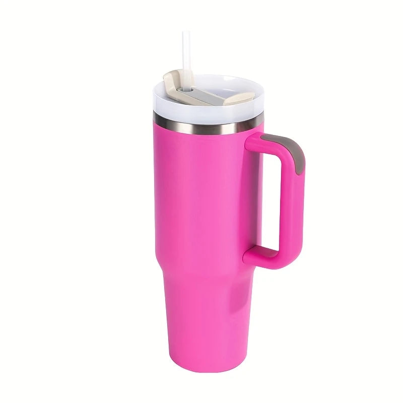 40oz Stainless Steel Tumbler with Handle, Straw and Silicone Lid