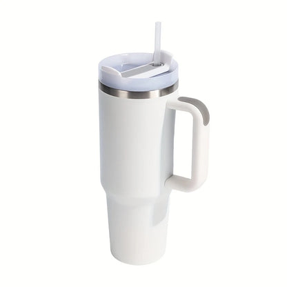 40oz Stainless Steel Tumbler with Handle, Straw and Silicone Lid