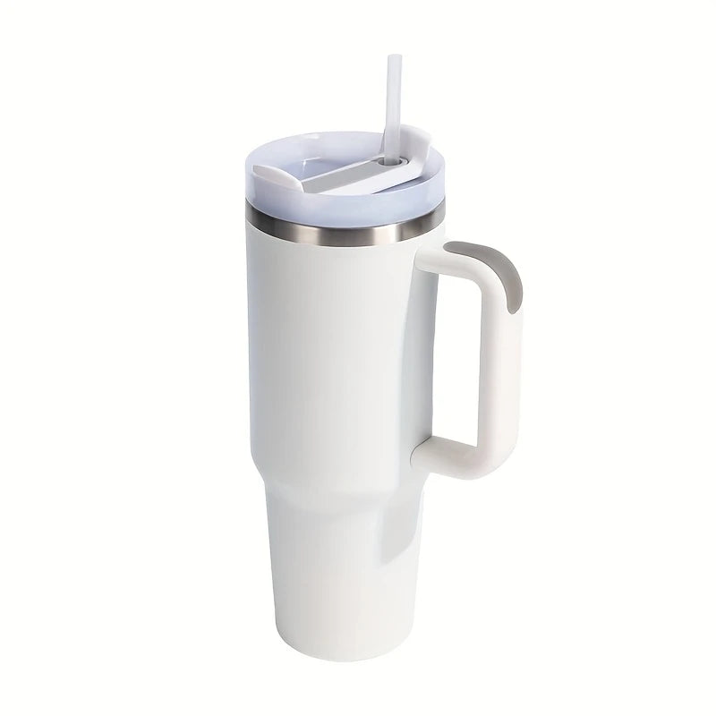 40oz Stainless Steel Tumbler with Handle, Straw and Silicone Lid