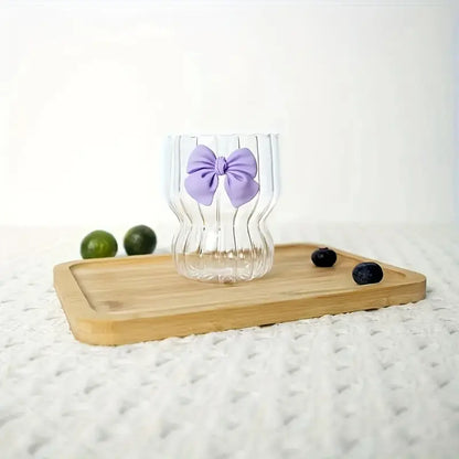 Elegant High-Quality Glass Coffee Cup with Pink Bow