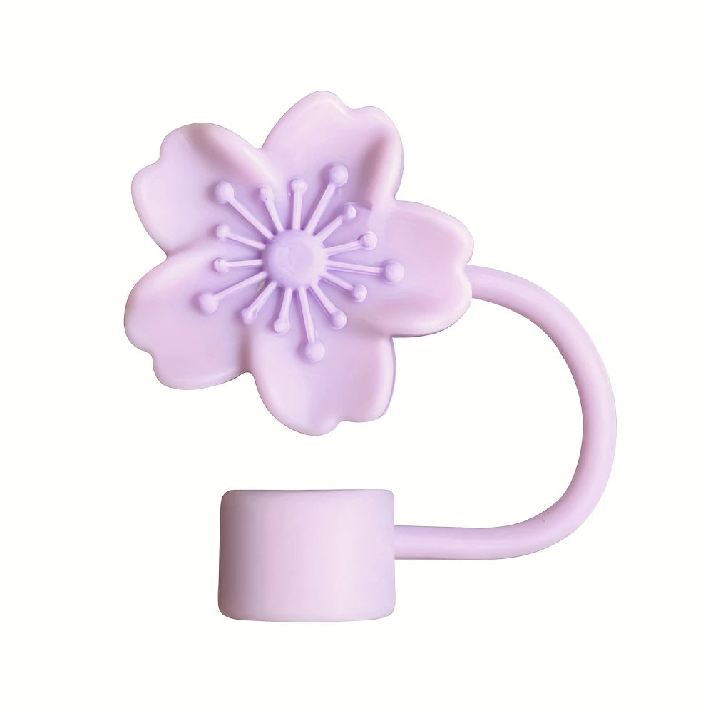 1Pc Cute Purple Flower Silicone Straw Cap