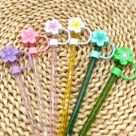 1Pc Cute Purple Flower Silicone Straw Cap