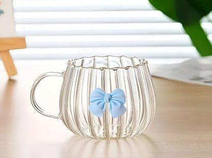 Bows Pumpkin Vertical Stripes Glass Cups with handle