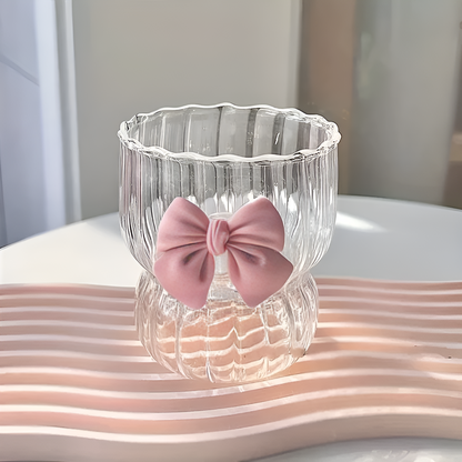 Elegant High-Quality Glass Coffee Cup with Pink Bow