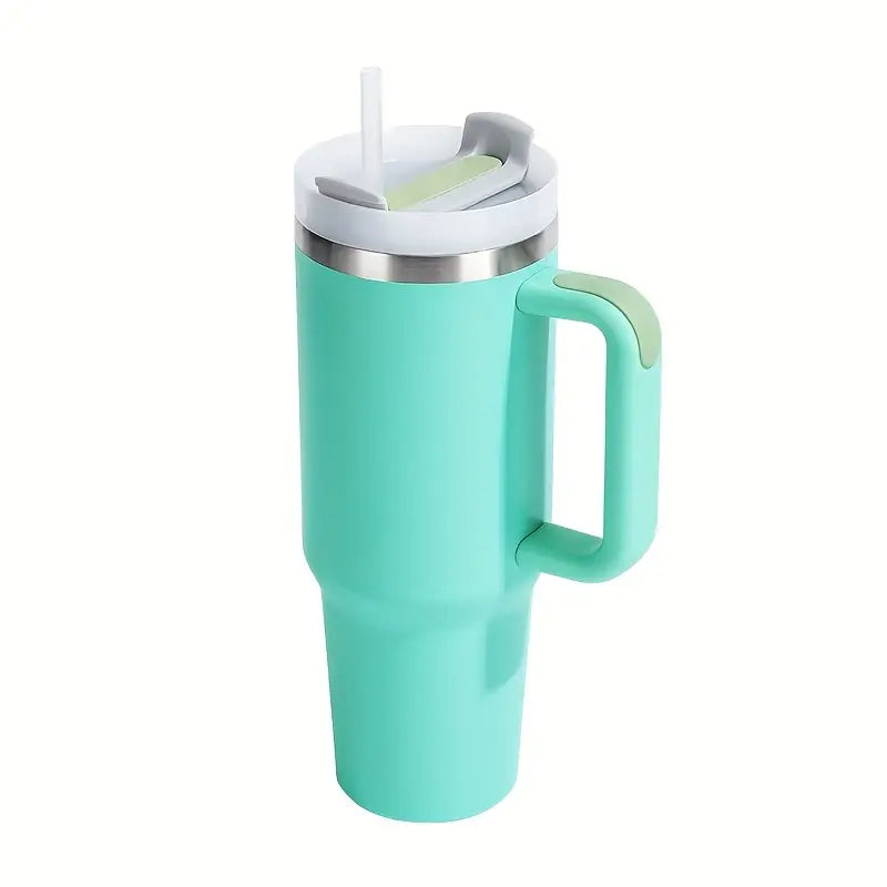 40oz Stainless Steel Tumbler with Handle, Straw and Silicone Lid