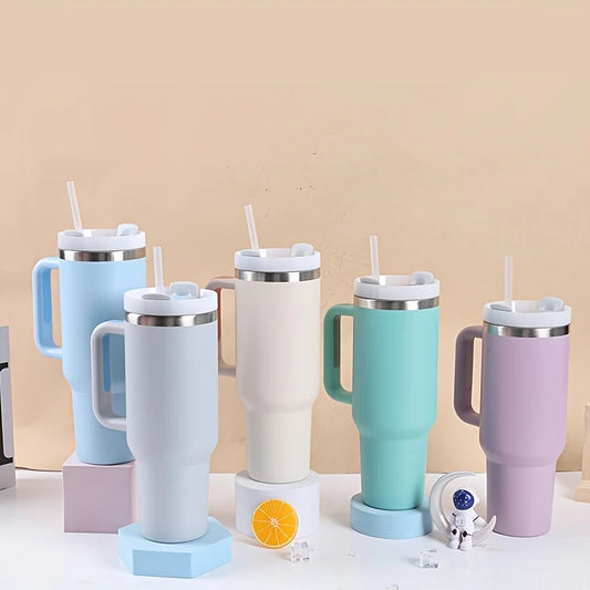 40oz Stainless Steel Tumbler with Handle, Straw and Silicone Lid