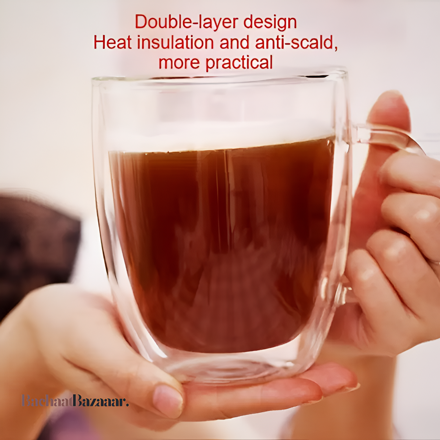 350 ml High-Quality Double-Wall Tempered Glass Cup with Handle