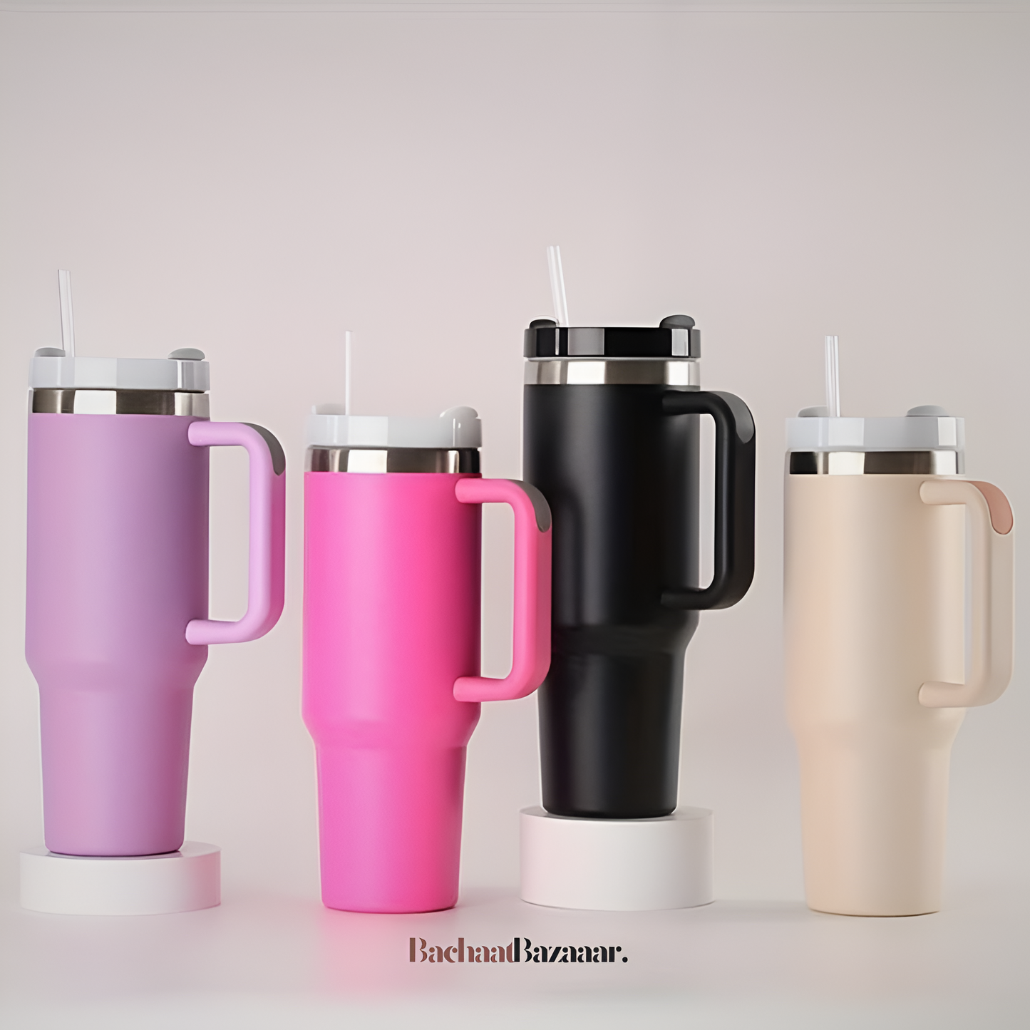 40oz Stainless Steel Tumbler with Handle, Straw and Silicone Lid