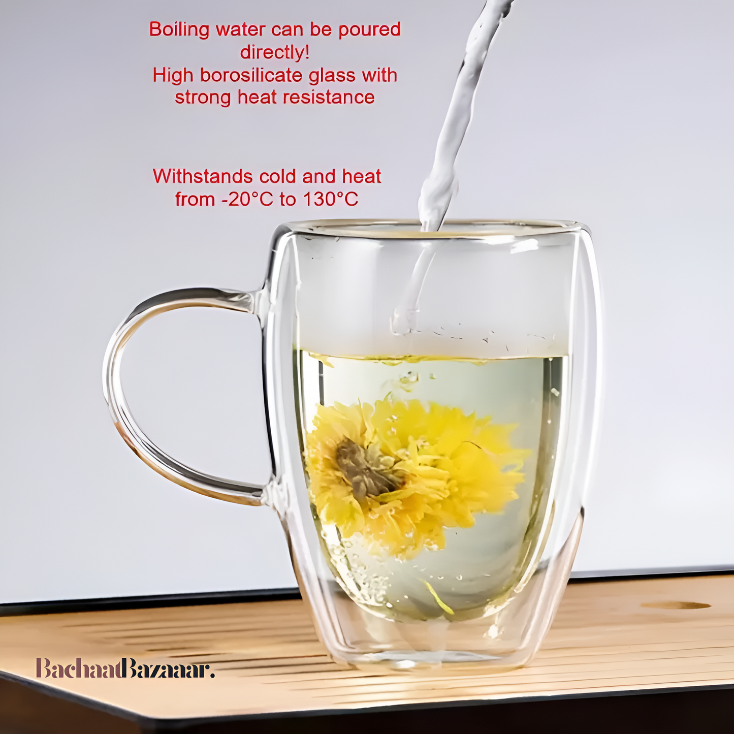 350 ml High-Quality Double-Wall Tempered Glass Cup with Handle