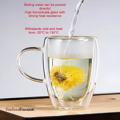 350 ml High-Quality Double-Wall Tempered Glass Cup with Handle